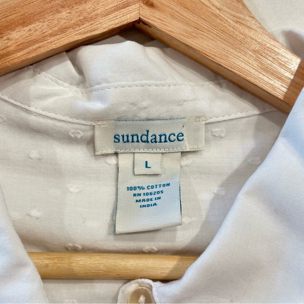 Sundance White Cotton Eyelit Long Sleeve Top Size Large - Picture 5 of 8